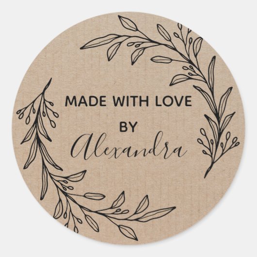 Handmade Product  Branch Trendy Kraft Paper Ronde Sticker (Voorkant)