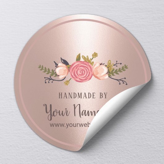 Handmade Product Floral Roos Gold Business Ronde Sticker