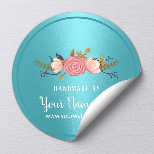 Handmade Product Floral Turquoise Business Ronde Sticker