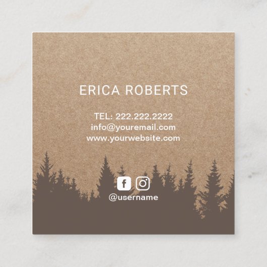 Handmade Product Pine Forest Rustic Kraft Vierkante Visitekaartje (Achterkant)