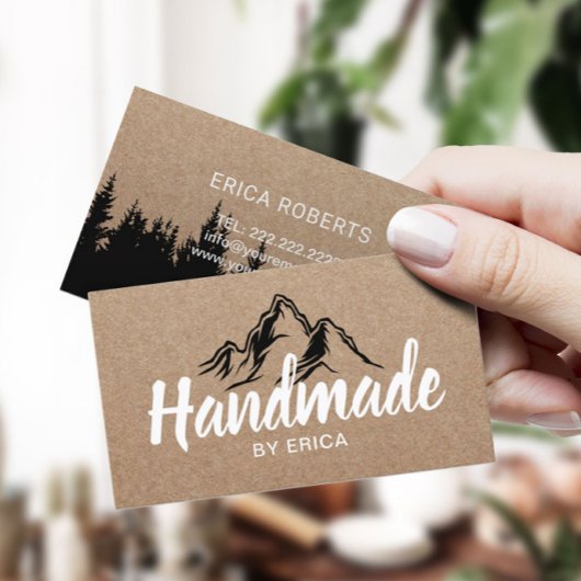 Handmade Products Mountain Typography Rustic Kraft Visitekaartje