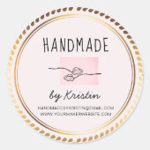 Handmade roze roze Lijst Ronde Sticker (Voorkant)