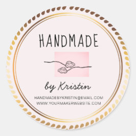 Handmade roze roze Lijst Ronde Sticker