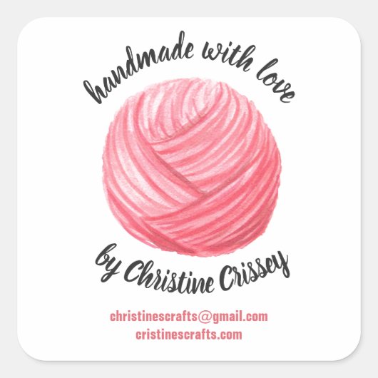 Handmade roze Yarn Crochet | Bedrijfsleven Vierkante Sticker (Voorkant)