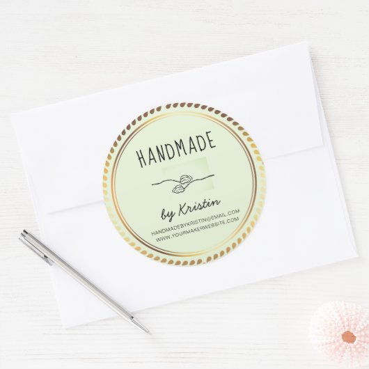 Handmade Rustic Green Golden Lijst Ronde Sticker (Envelop)