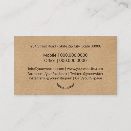 Handmade Rustic Kraft Visitekaartje (Achterkant)