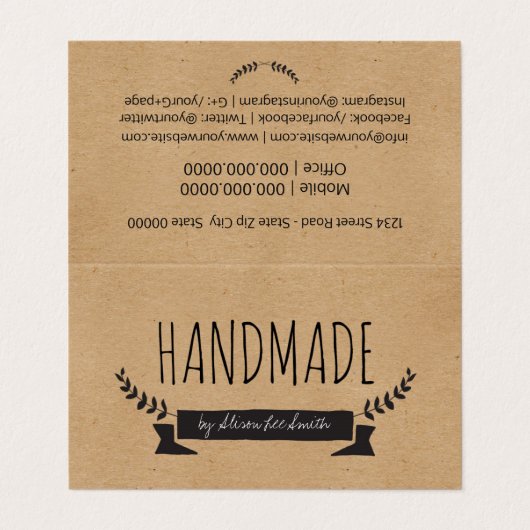 Handmade Rustic Kraft Visitekaartje (Buitenkant ongevouwen)