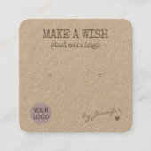 Handmade Rustic Natural Paper Stud Earring Holder Vierkante Visitekaartje (Voorkant)