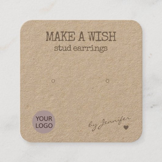 Handmade Rustic Natural Paper Stud Earring Holder Vierkante Visitekaartje (Voorkant)