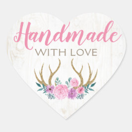 Handmade Rustic Wood & Waterverf Floral Antlers Hart Sticker
