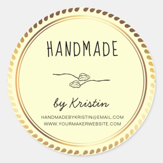 Handmade Rustic Yellow Golden Lijst Ronde Sticker (Voorkant)