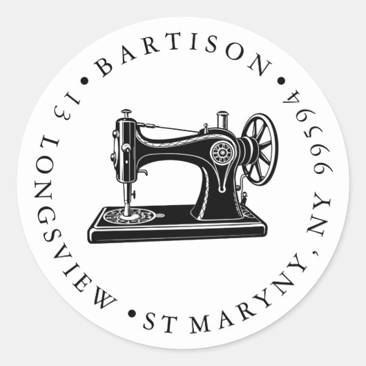 Handmade Sewing Machine Return Address Classic Ronde Sticker (Voorkant)
