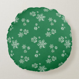 Handmade Snowflake Flurries - Bright Green & White Rond Kussen