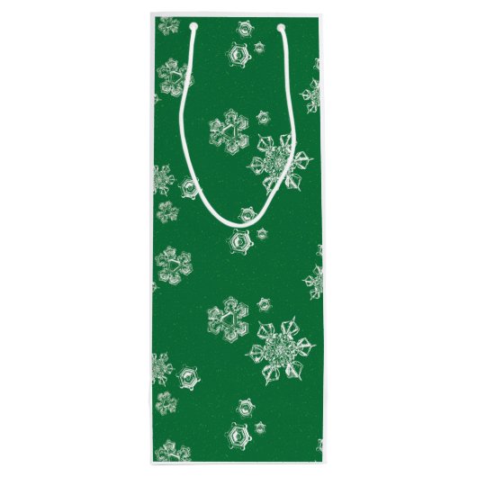 Handmade Snowflake Flurries - Bright Green & White Wijn Cadeautas (Achterkant)