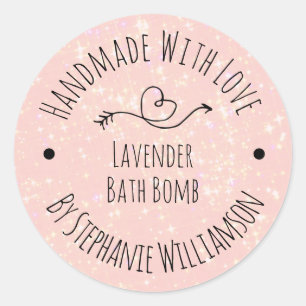 Handmade Soap Bath Bomb   Roze glitter Ronde Sticker
