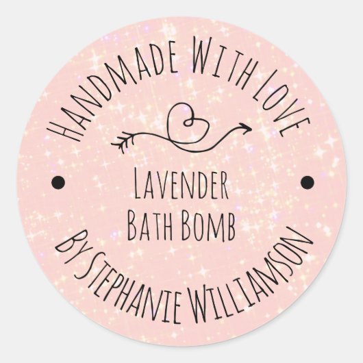Handmade Soap Bath Bomb | Roze glitter Ronde Sticker (Voorkant)