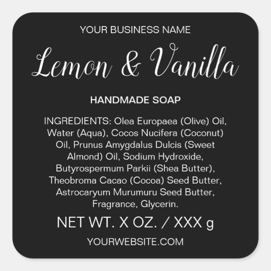 Handmade Soap Skincare Artisan Black Product Label (Voorkant)