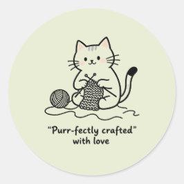 Handmade Textile Art Cat Knitting Graphic Art Ronde Sticker