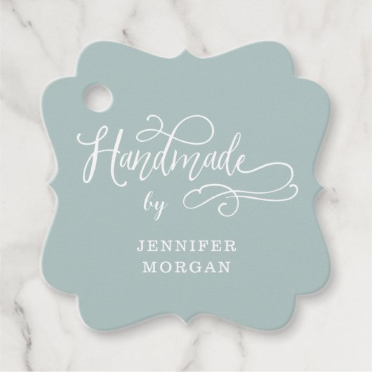 handmade whimsical script monogram product label (Voorkant)