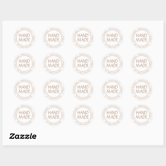 Handmade with Love – Brown & White Sustainable  Ronde Sticker (Vel)