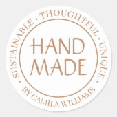 Handmade with Love – Brown & White Sustainable  Ronde Sticker (Voorkant)