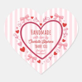Handmade With Love Coquette Heart Thank You  Hart Sticker (Voorkant)