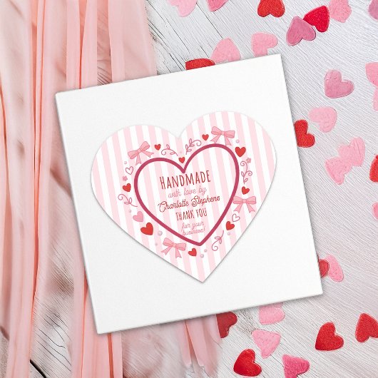 Handmade With Love Coquette Heart Thank You  Hart Sticker