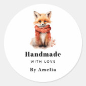 Handmade with Love Cute Fox Pup in a Red Scarf Ronde Sticker (Voorkant)