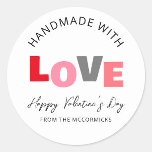 Handmade with Love Happy Valentines Day Name Ronde Sticker