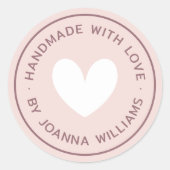 Handmade with love heart name light blush pink ronde sticker (Voorkant)