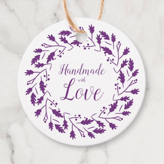 Handmade with Love Quote Design in Purple Bedankjes Labels (Voorkant)