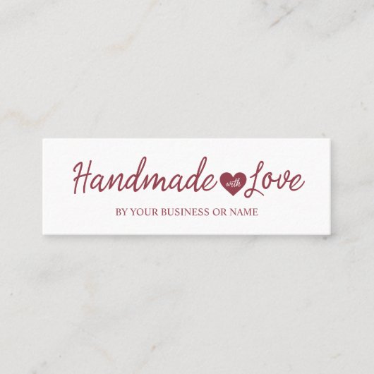 Handmade with Love Quote for Artisans Items in Red Mini Visitekaartje (Voorkant)