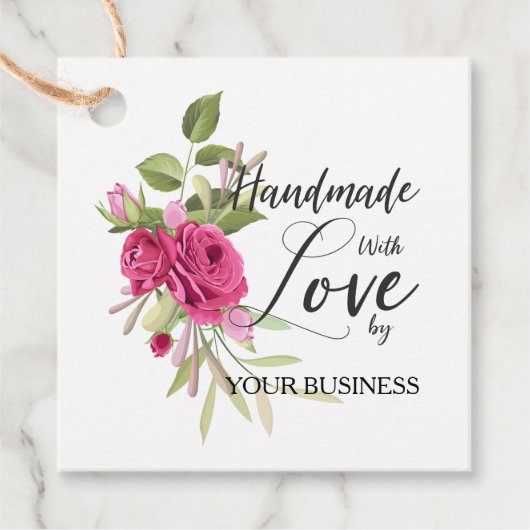 Handmade with Love Quote on Floral Garland Bedankjes Labels (Voorkant)