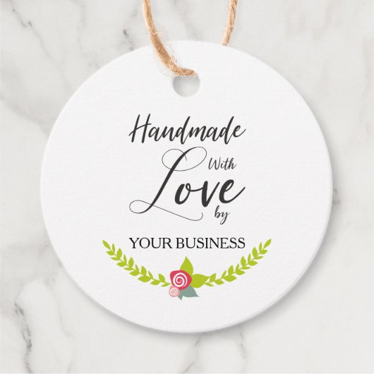 Handmade with Love Quote with Floral Design Bedankjes Labels (Voorkant)