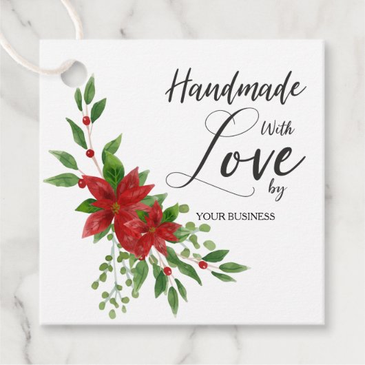 Handmade with Love Quote with Poinsettias Bedankjes Labels (Voorkant)