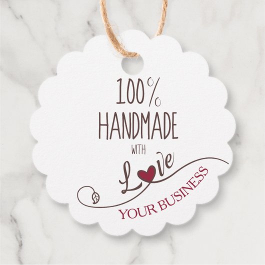 Handmade with Love Quote with Red Heart Bedankjes Labels (Achterkant)