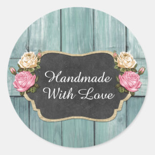 Handmade with Love Shabby  Rozen Rustic Ronde Sticker
