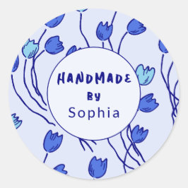 Handmade With Love Sketchy Floral | Blue Delft Ronde Sticker