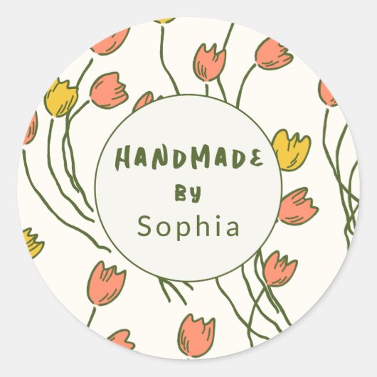 Handmade With Love Sketchy Floral | Fresh Meadow Ronde Sticker (Voorkant)