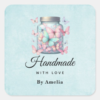 Handmade with Love Whimsical Butterflies in a Jar Vierkante Sticker