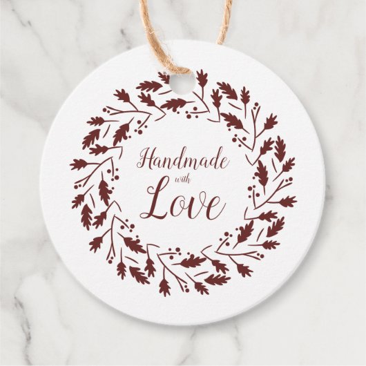 Handmade With Love Wreath Quote In Brown Bedankjes Labels (Voorkant)