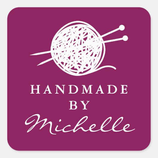 Handmade wool knitting thread bundle logo custom vierkante sticker (Voorkant)
