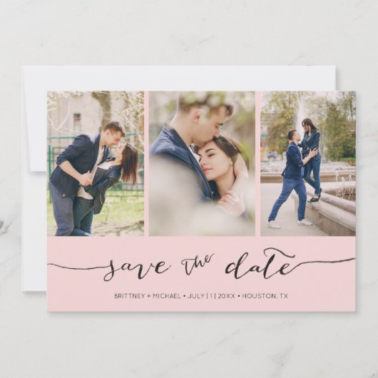 Handmatig 3 Afbeelding Blush roze Save The Date (Voorkant)