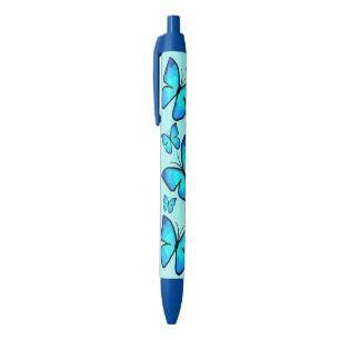 Handmatig gekleurd blauw driemaandelijks patroon zwarte inkt pen