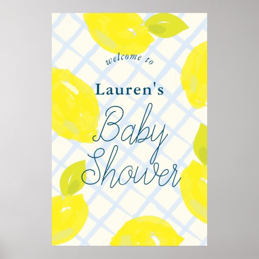 Handmatig gekleurd Lemon Blue Baby shower Welkomst Poster (Voorkant)