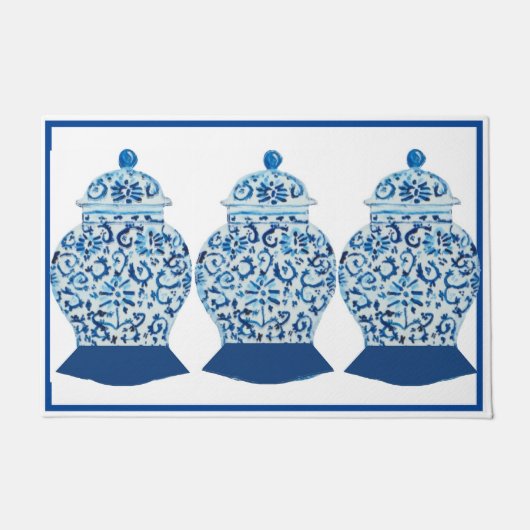 Handmatig geschilderd blauw gember deurmat (Voorkant)