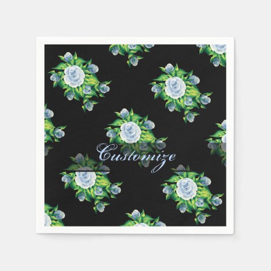 Handmatig geschilderd blauw Rozen Pattern Napkins Servetten (Voorkant)