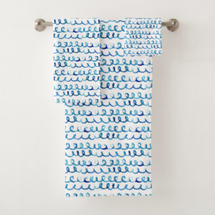 Handmatig geschilderd blauw Waterverf avy patroon Bad Handdoek