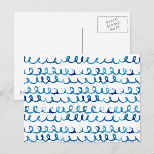 Handmatig geschilderd blauw Waterverf avy patroon Briefkaart (Voorkant / Achterkant)