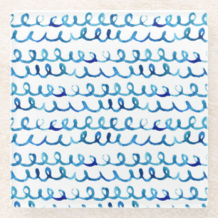 Handmatig geschilderd blauw Waterverf avy patroon Glazen Onderzetter